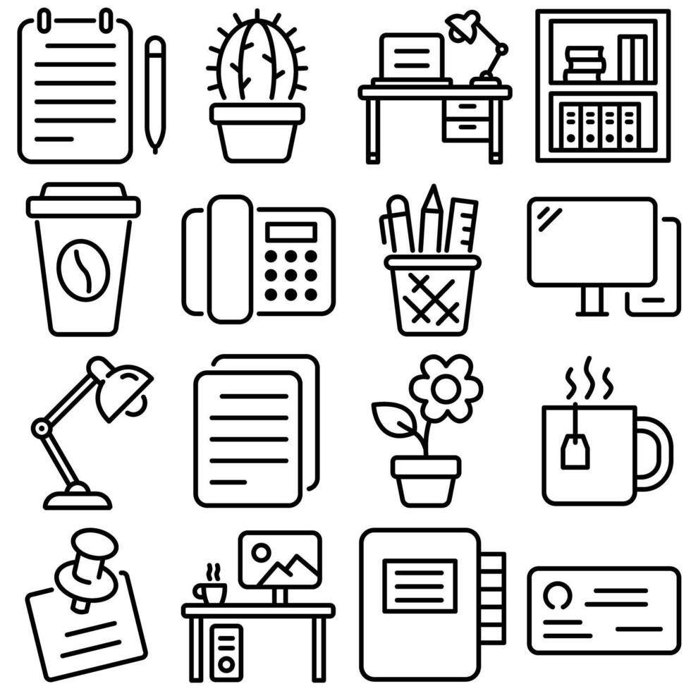 Home Office and Workspace Essentials Icon Set Outline Style Part 3 vector