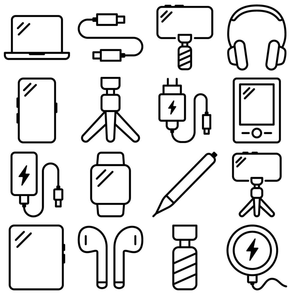 Mobile and Accessories Icon Set Outline Style vector