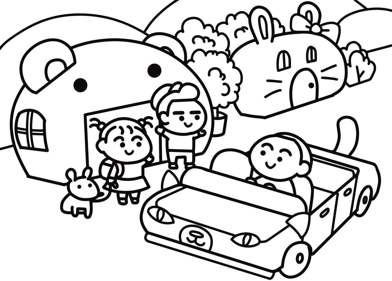 A little boy drives to pick up his friend. vector