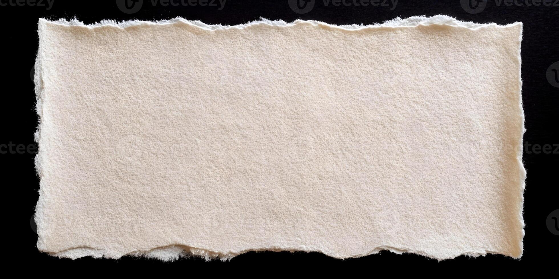 Cream Textured Paper Piece Torn Edges Black Background photo