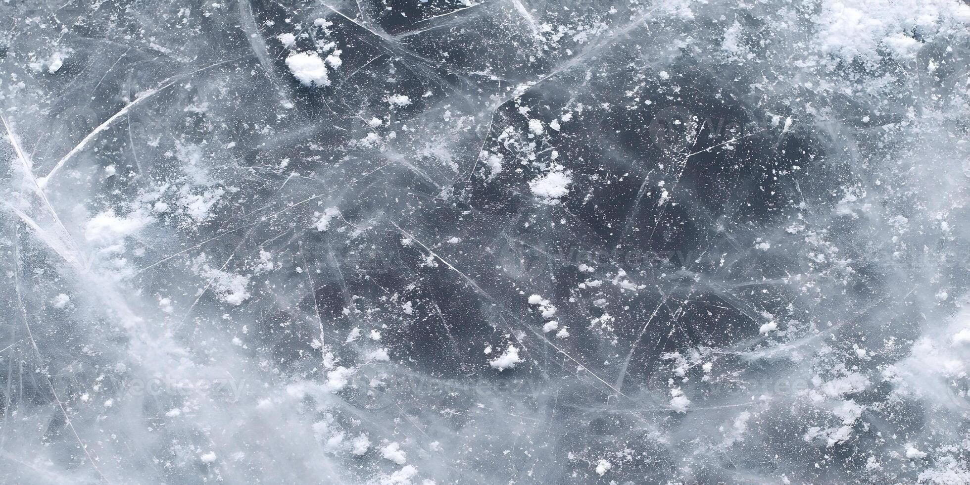 Icy Surface Texture Frozen Lake Winter Background Detailed Ice Cracks Snow photo