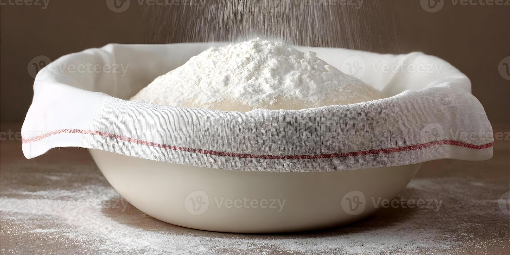 White Bowl Dough Covered with Flour Kitchen Baking Cooking Food Preparation photo
