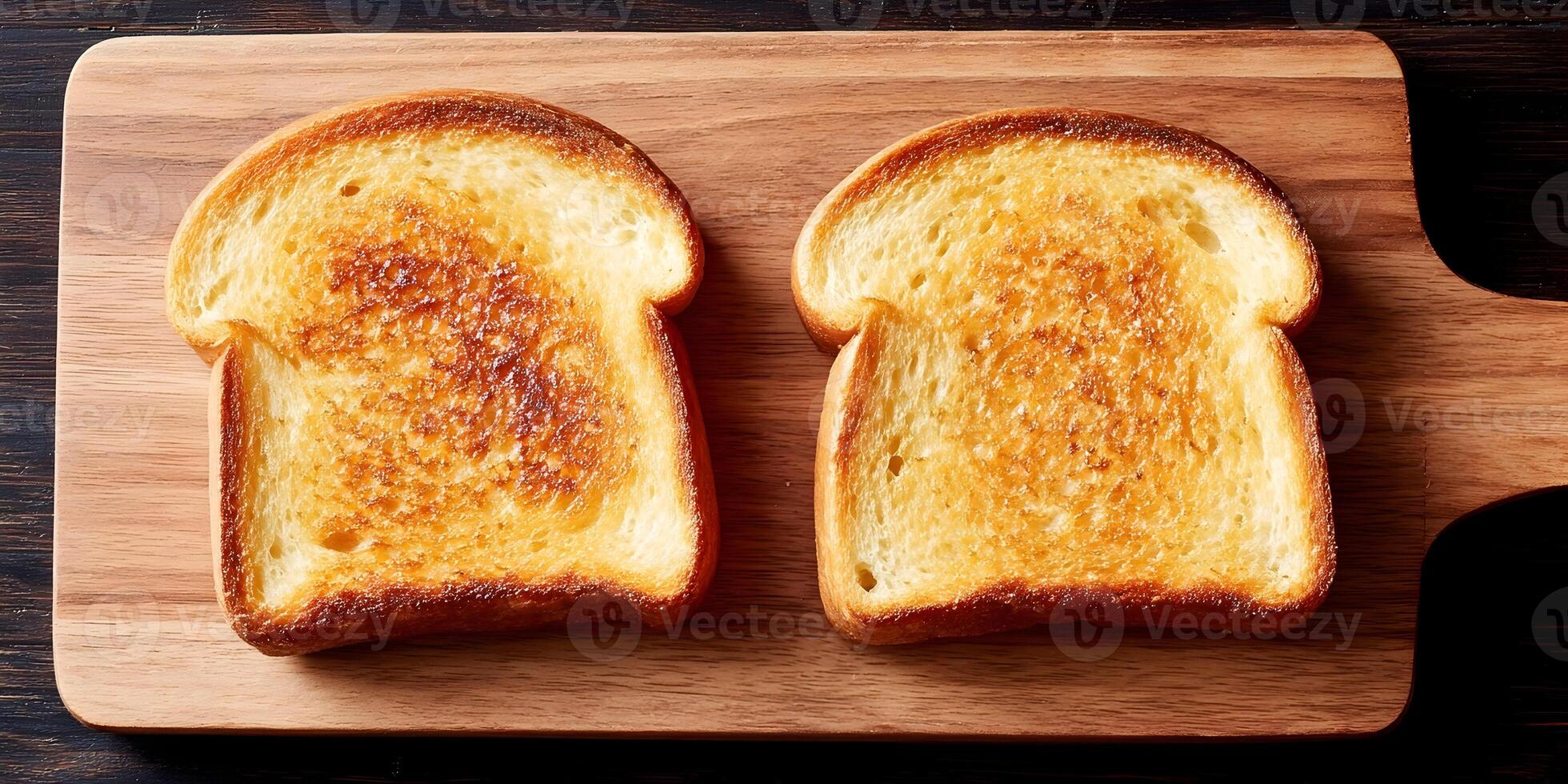 Two Slices Toasted Bread Wooden Cutting Board photo