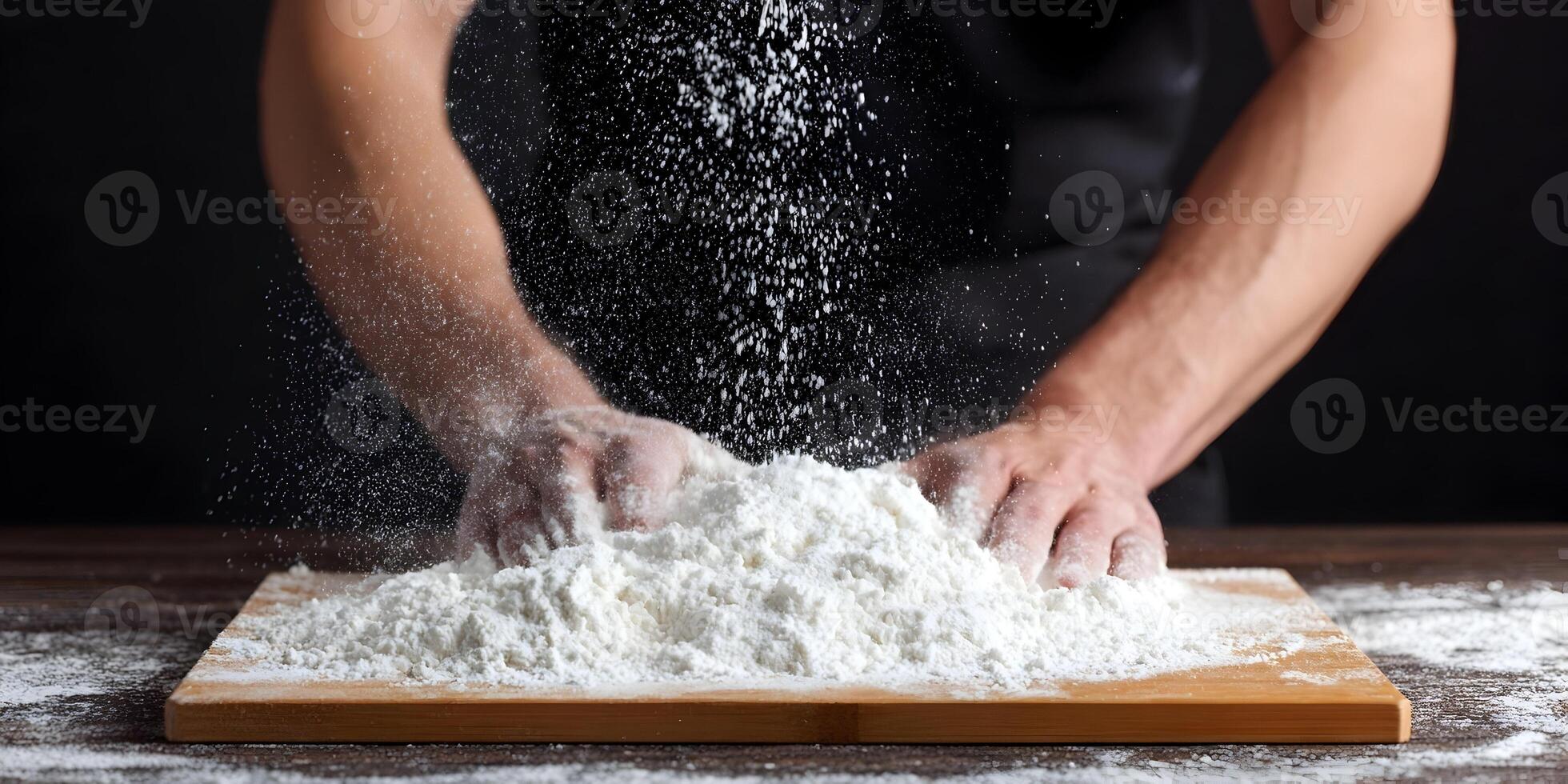 Baker Hands Kneading Dough Flour Explosion Baking Cooking Food photo