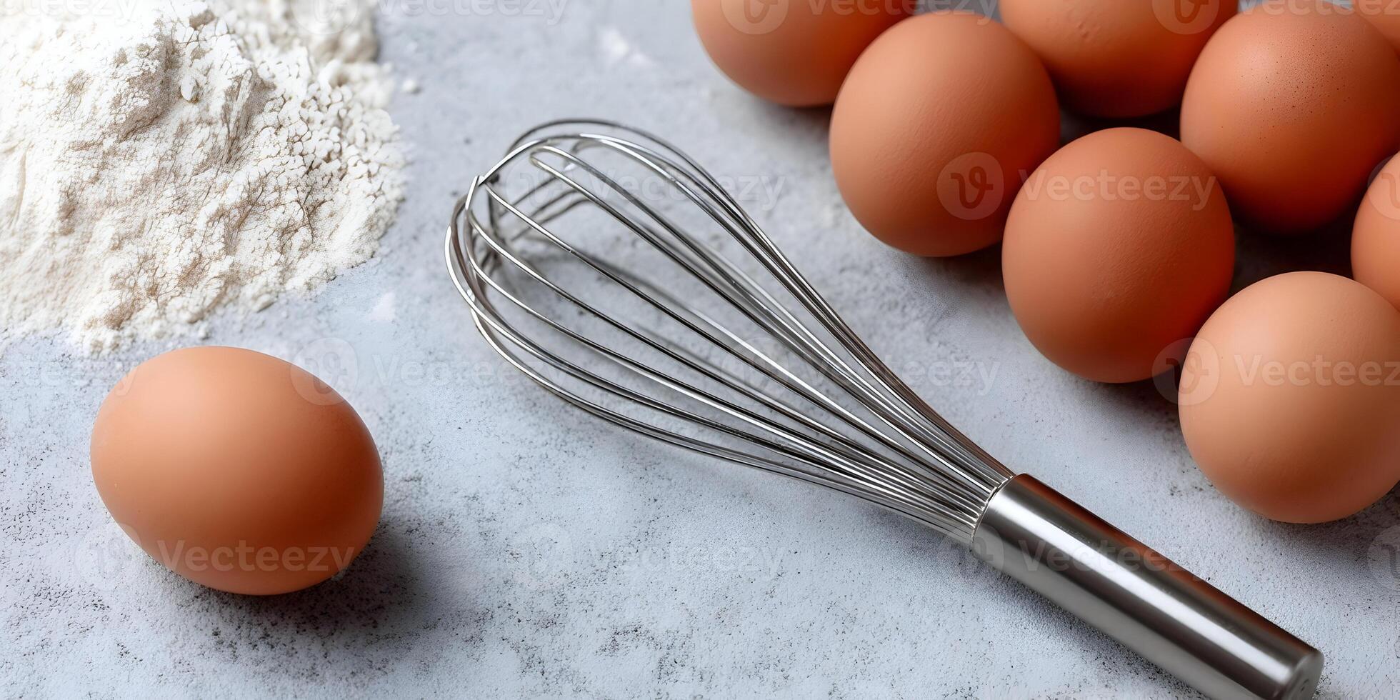 Brown Eggs Flour Whisk Baking Ingredients Food Photography photo