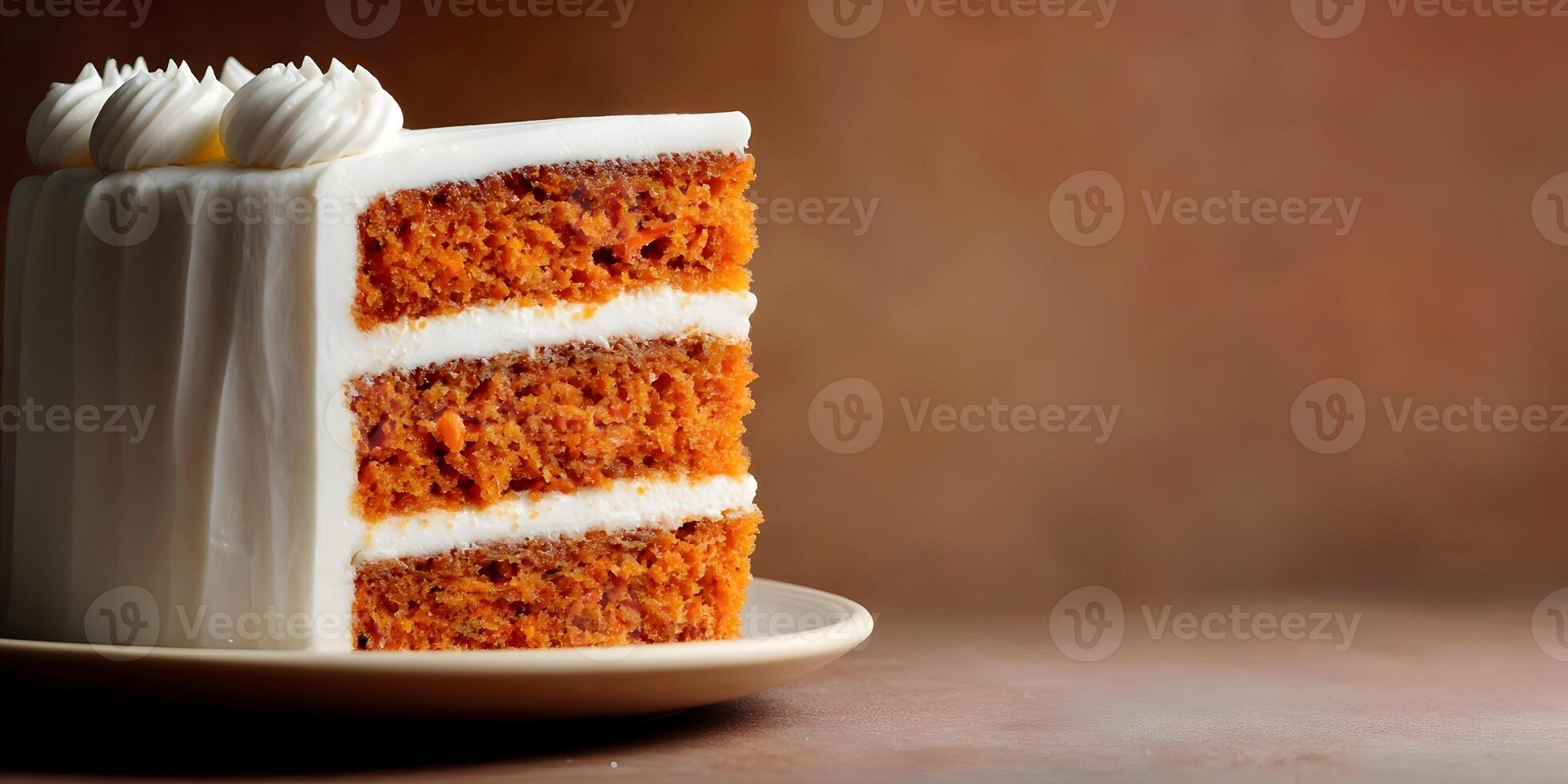 ThreeLayer Carrot Cake Slice White Cream Frosting photo