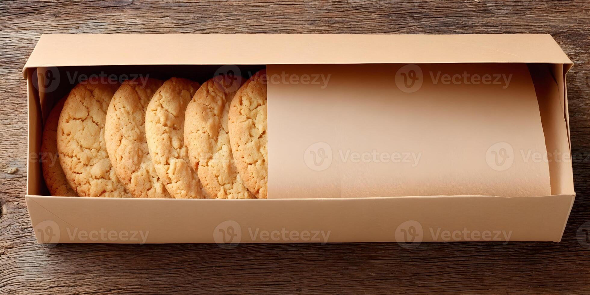 ButteryCookies in Cardboard Box on Wooden Background photo