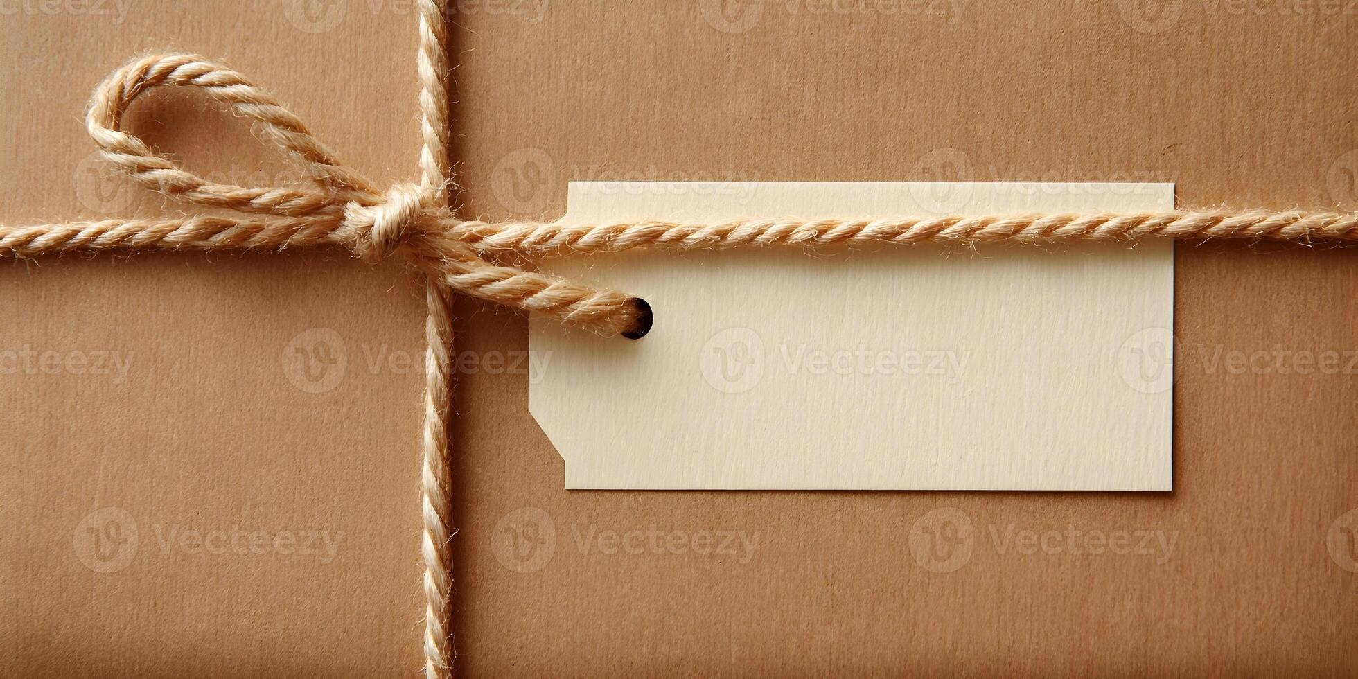 Brown Package Tied with Beige Twine and Blank Tag photo