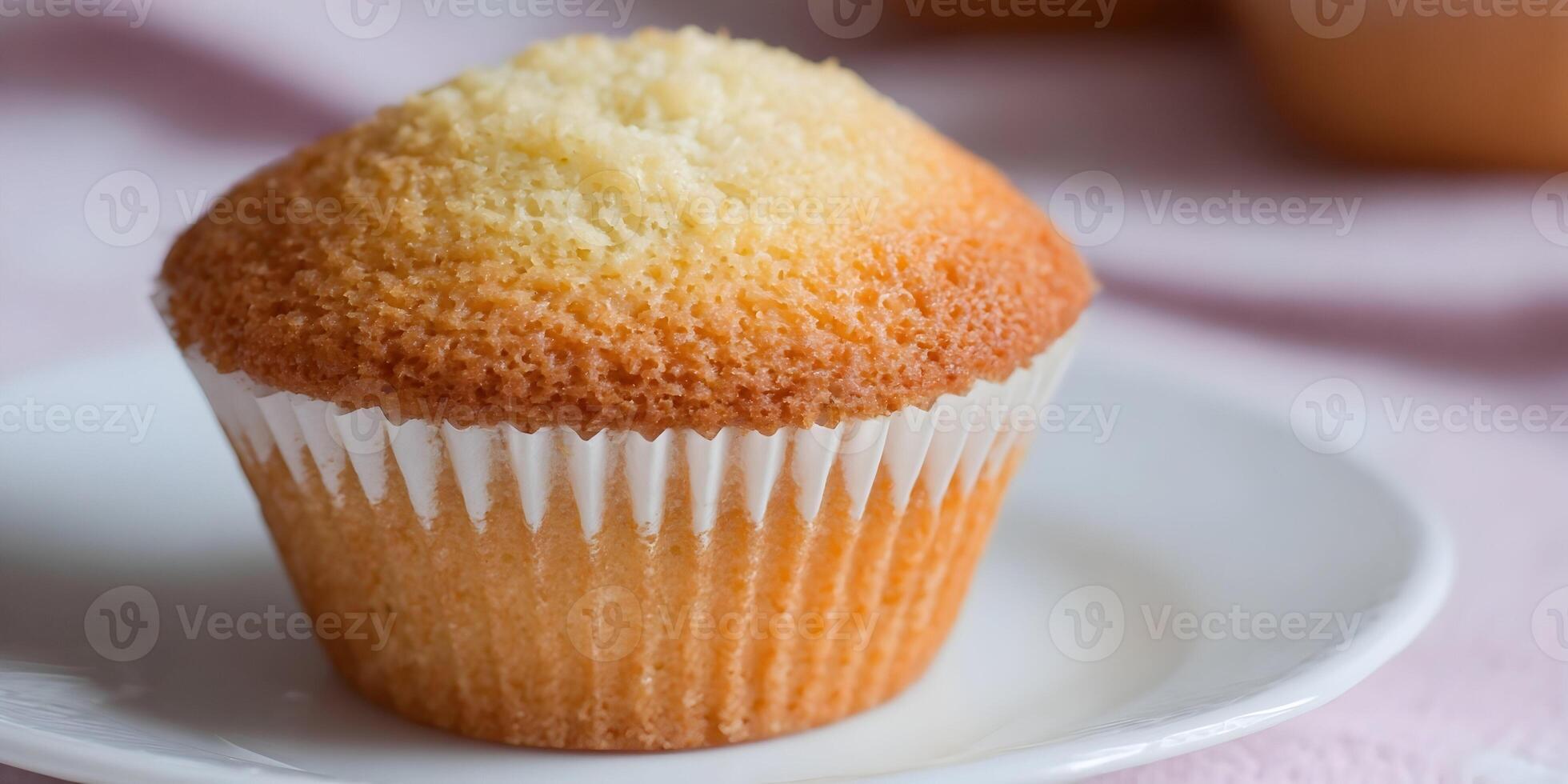 Single Plain Muffin on White Plate Closeup Photography photo