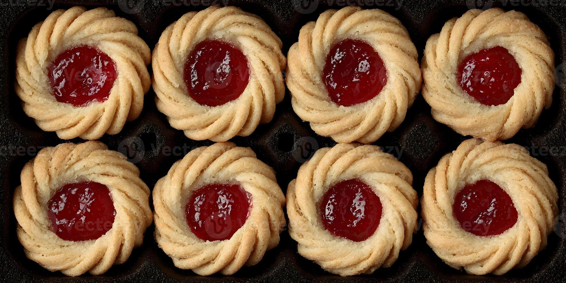 Eight Raspberry Jam Filled Cookies Pastry Sweet Treats Dessert Food Photography photo