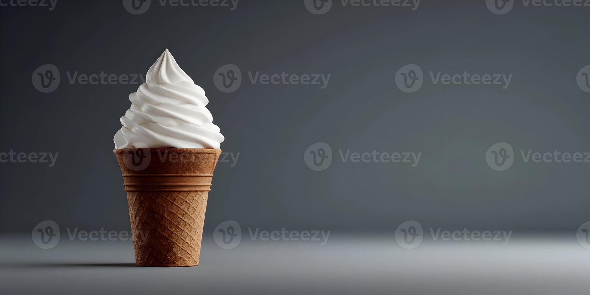 Vanilla Soft Serve Ice Cream Cone on Gray Background Delicious Sweet Treat Dessert Food Photography photo