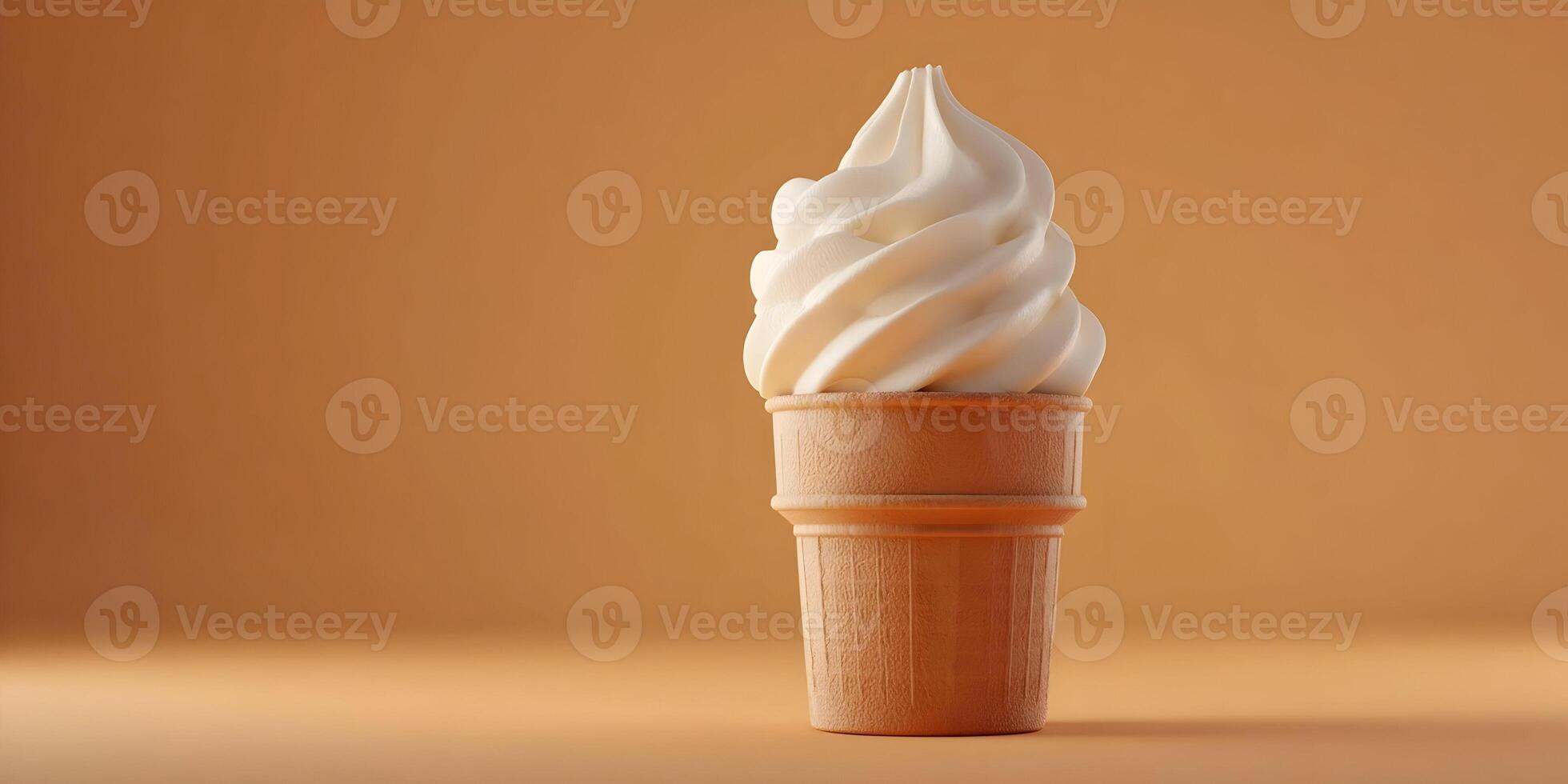 Soft Serve Ice Cream Cone on Orange Background Creamy Sweet Treat Summer Dessert photo