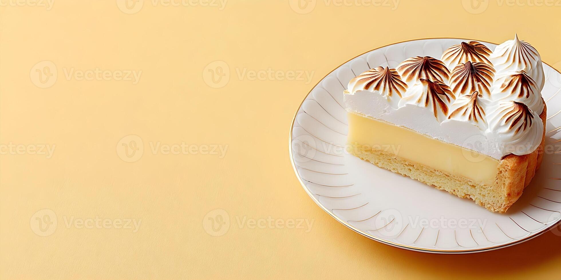 Lemon Tart Slice with Meringue Topping on Plate photo