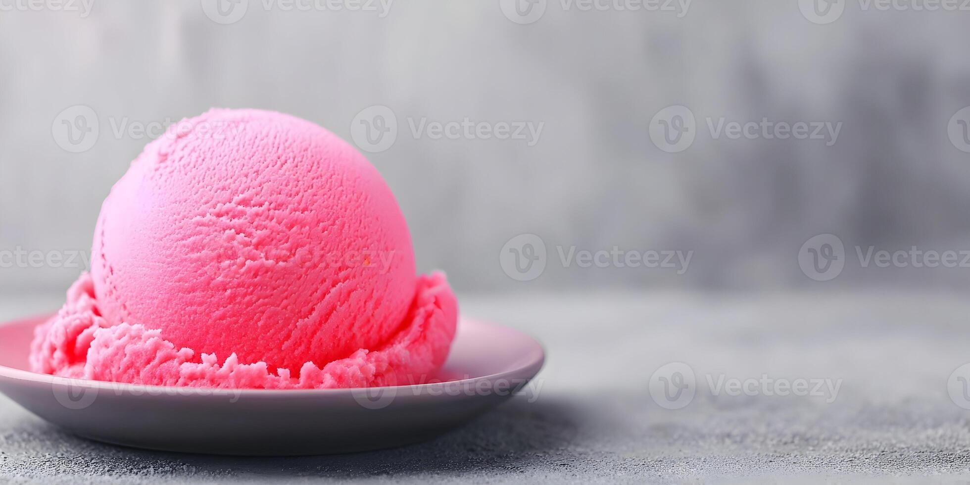 Pink Ice Cream Scoop on Pink Dish Grey Background photo