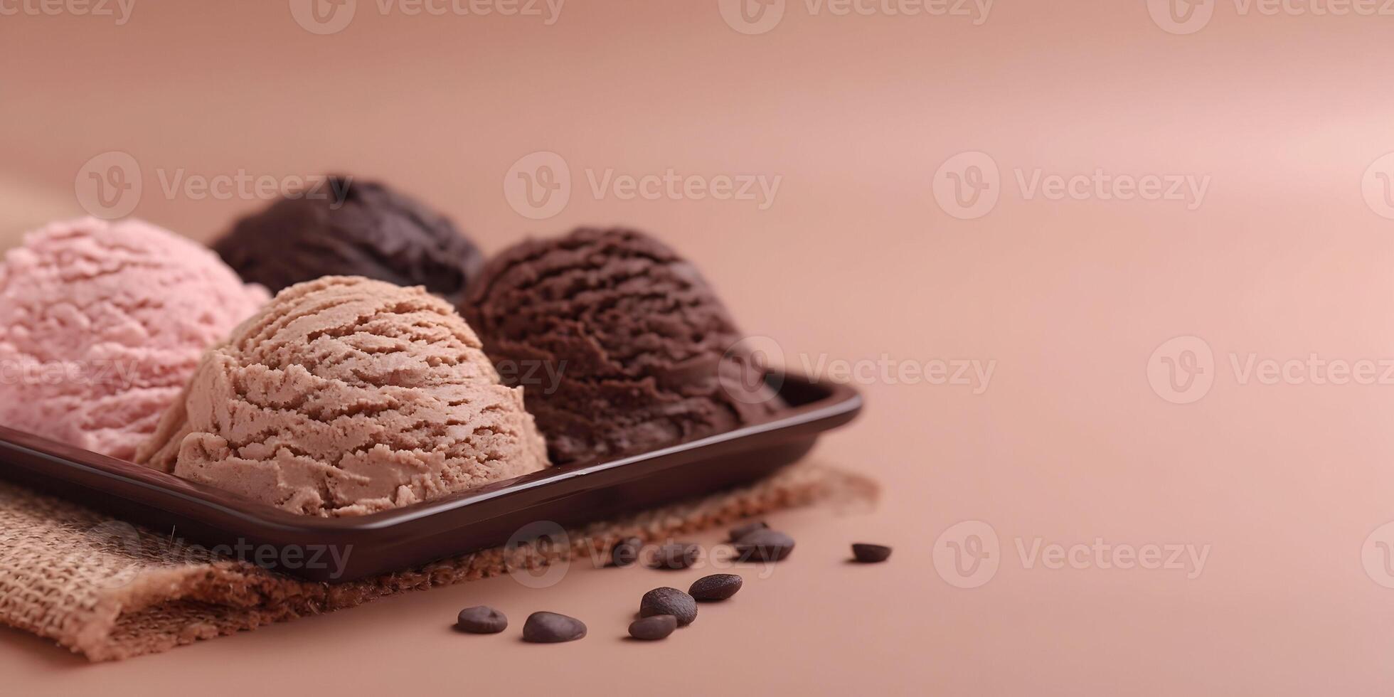 Three Scoops Ice Cream Chocolate Strawberry Vanilla Dessert Food Sweet Treat photo