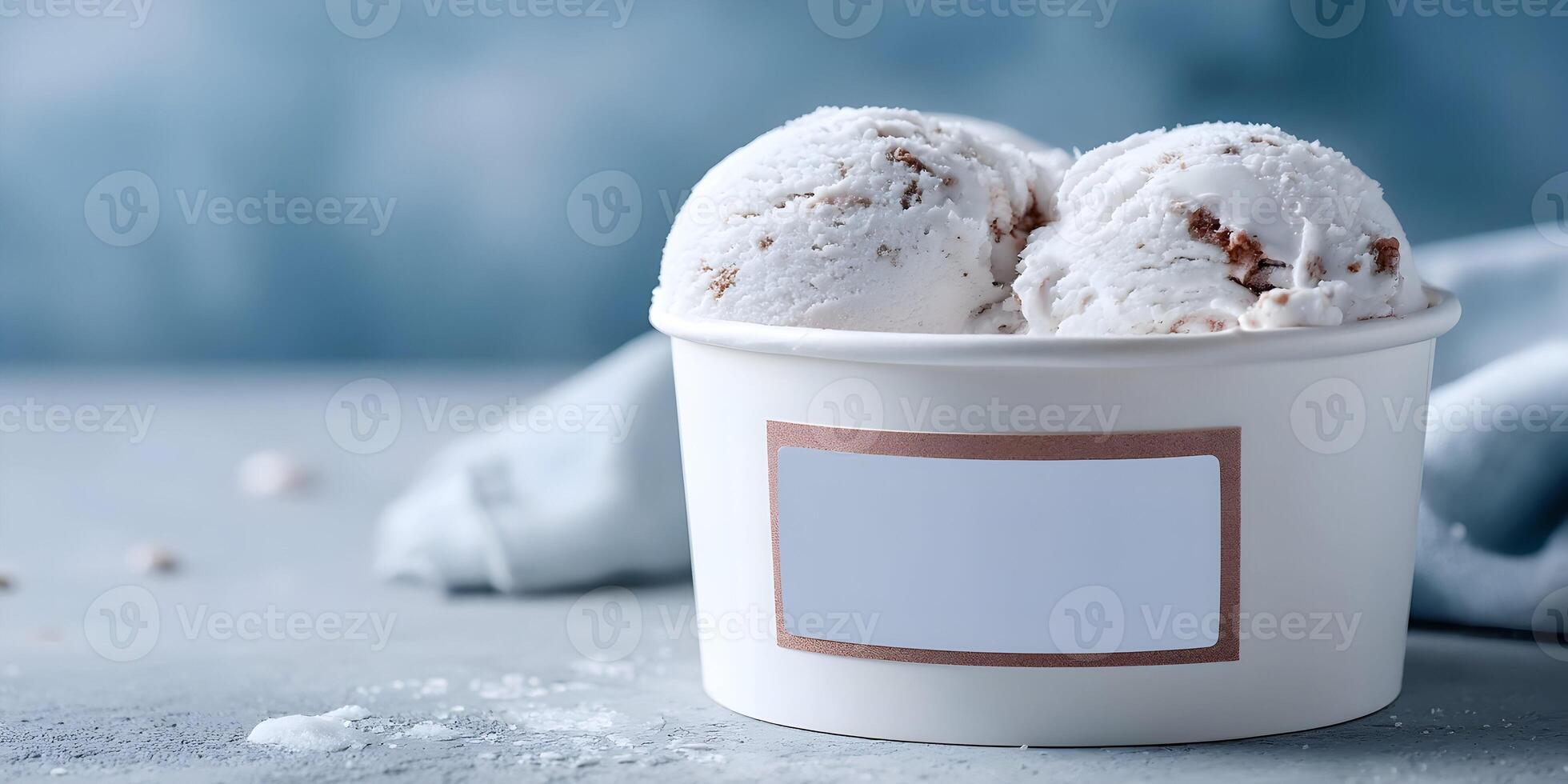 Ice Cream Scoops in White Paper Cup Blank Label Cool Dessert Food Photography photo
