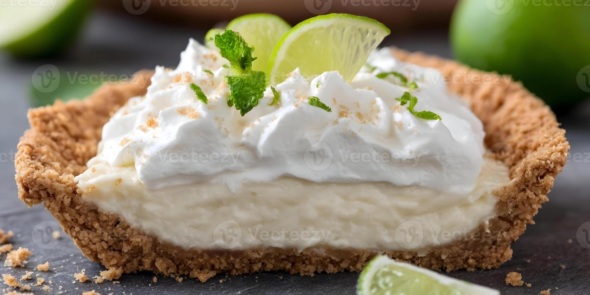 Key Lime Pie Slice with Whipped Cream and Lime Garnish photo