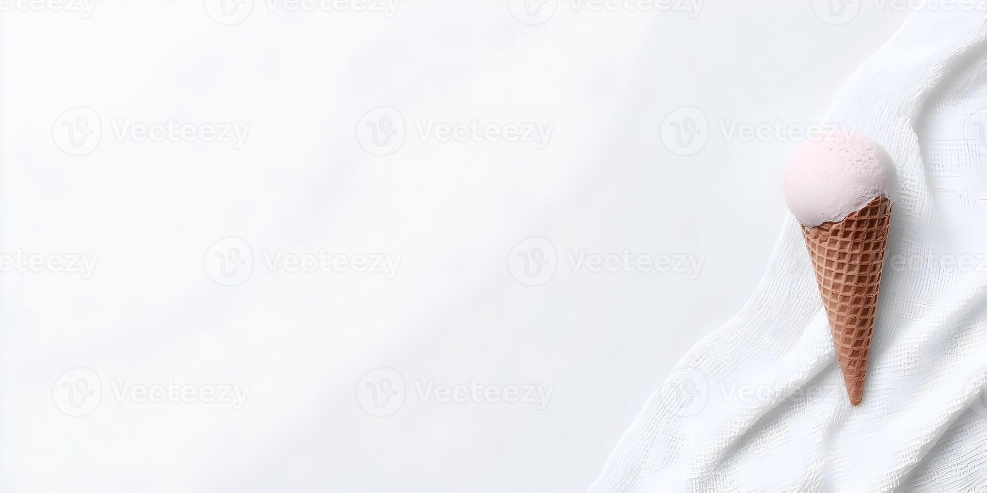 Pink Ice Cream Cone on White Fabric Background photo