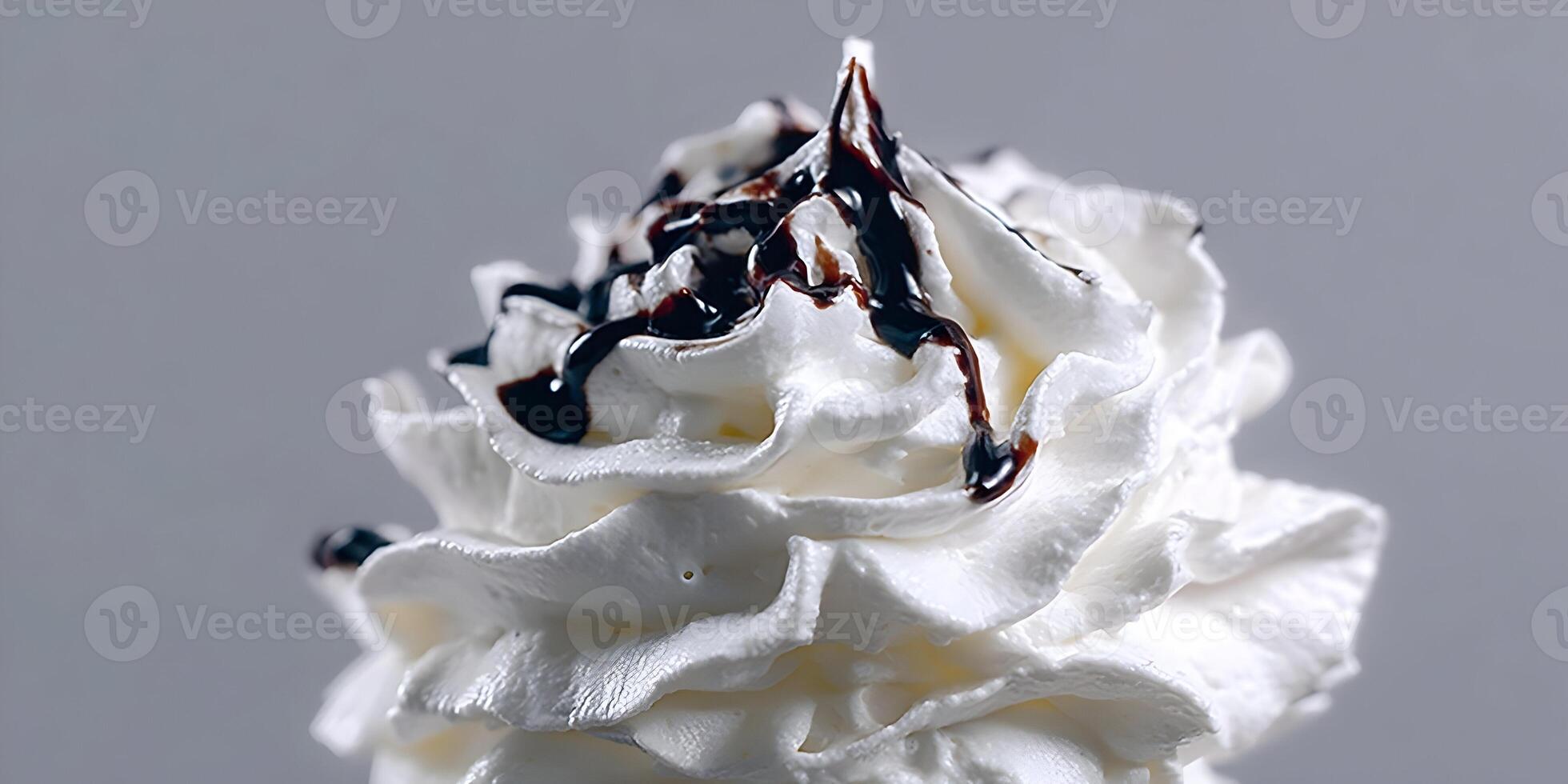 Closeup Whipped Cream with Chocolate Drizzle Dessert Topping Sweet Food Image photo