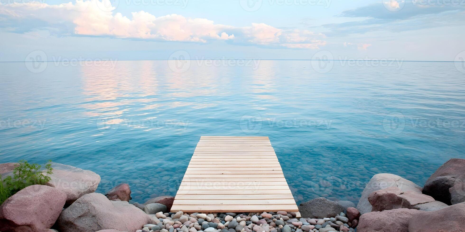 Calm Ocean Water Wooden Dock Peaceful Seascape photo