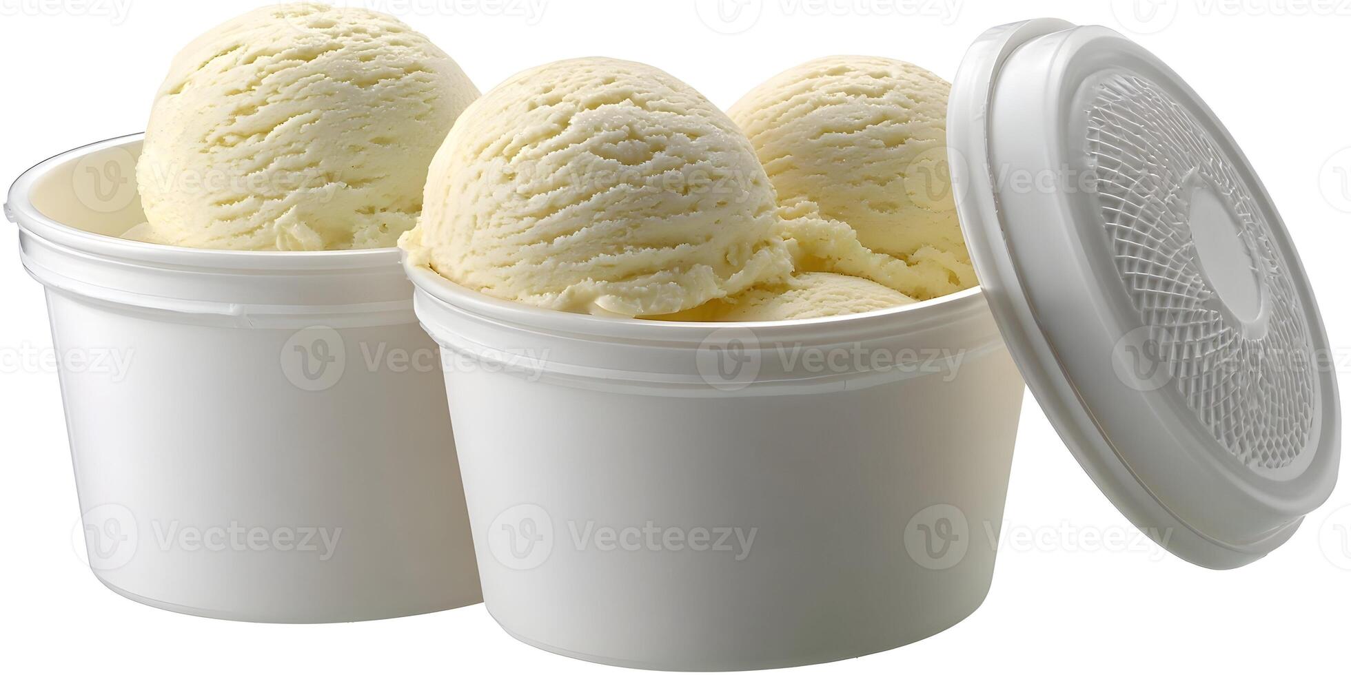 Vanilla Ice Cream Scoops in White Plastic Cups with Lid photo
