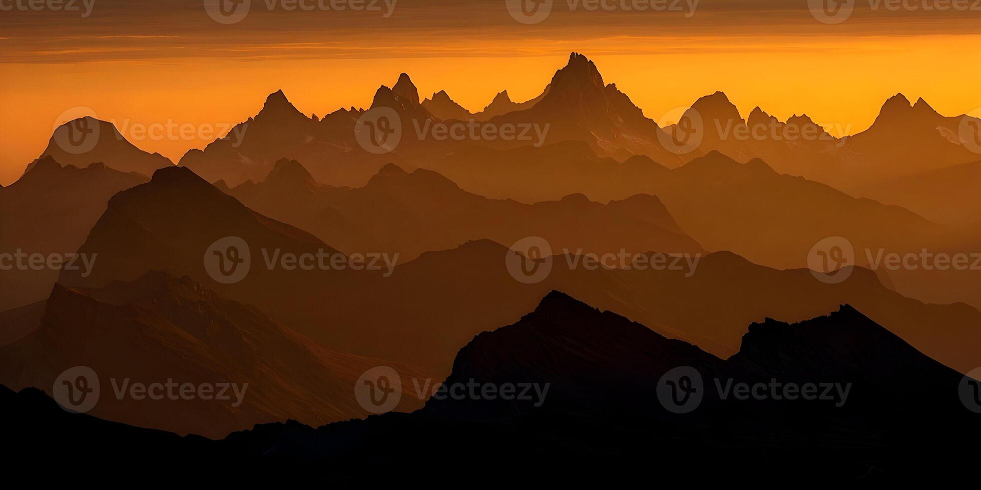 Golden Hour Mountain Range Silhouette Dramatic Sunrise Landscape photo