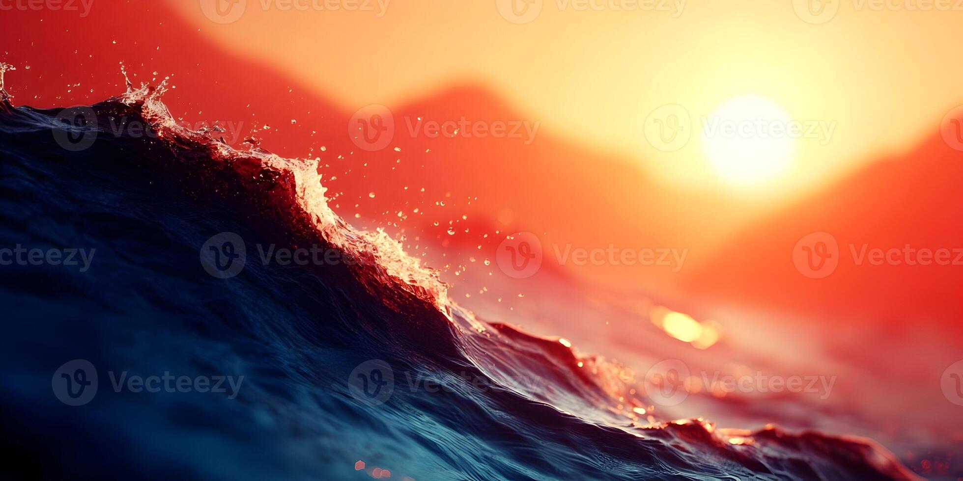 Ocean Wave Sunset Dramatic Red Sky Water Splashing photo