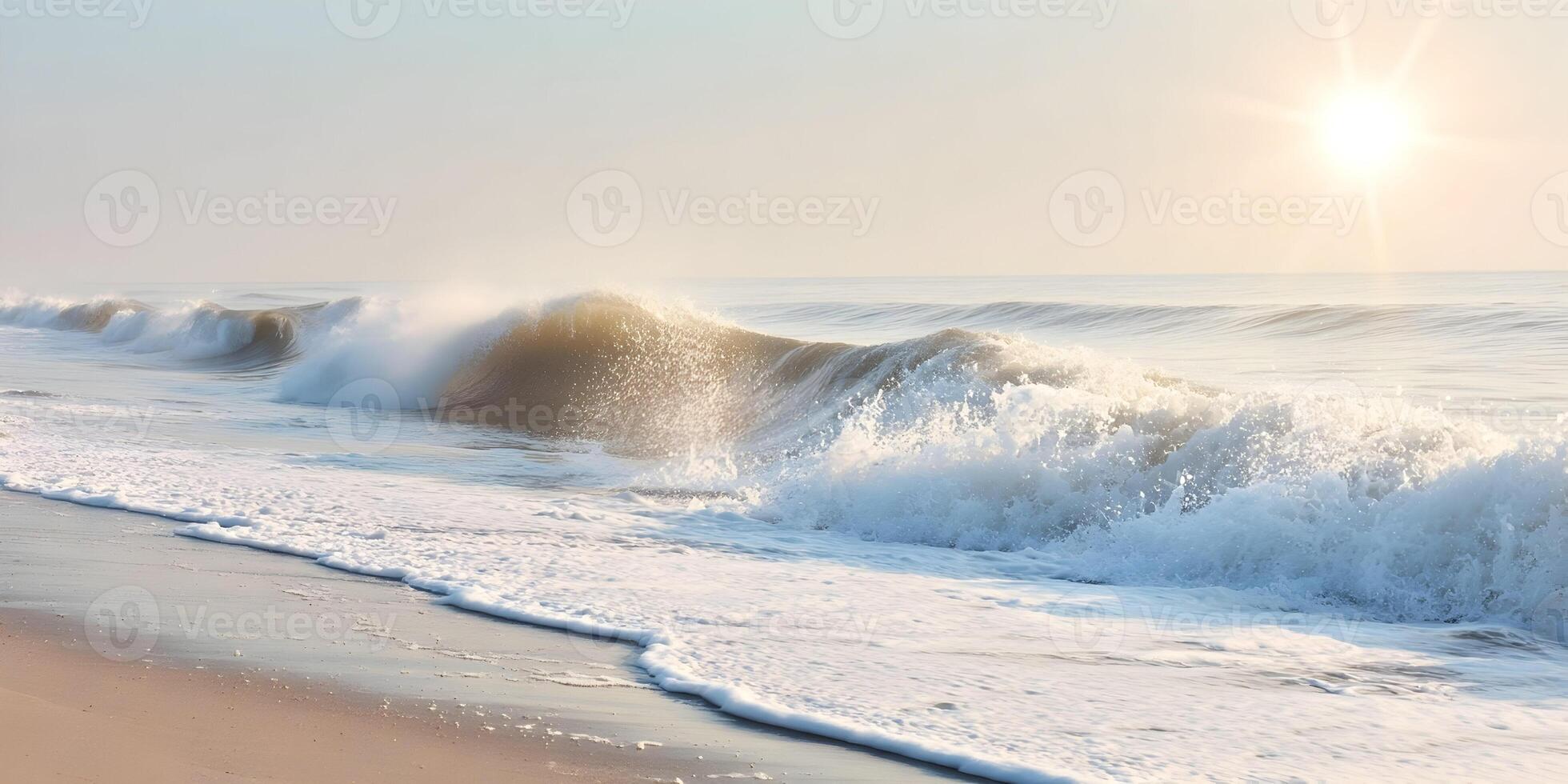 Ocean Waves Crashing on Sandy Beach Sunrise Scene photo