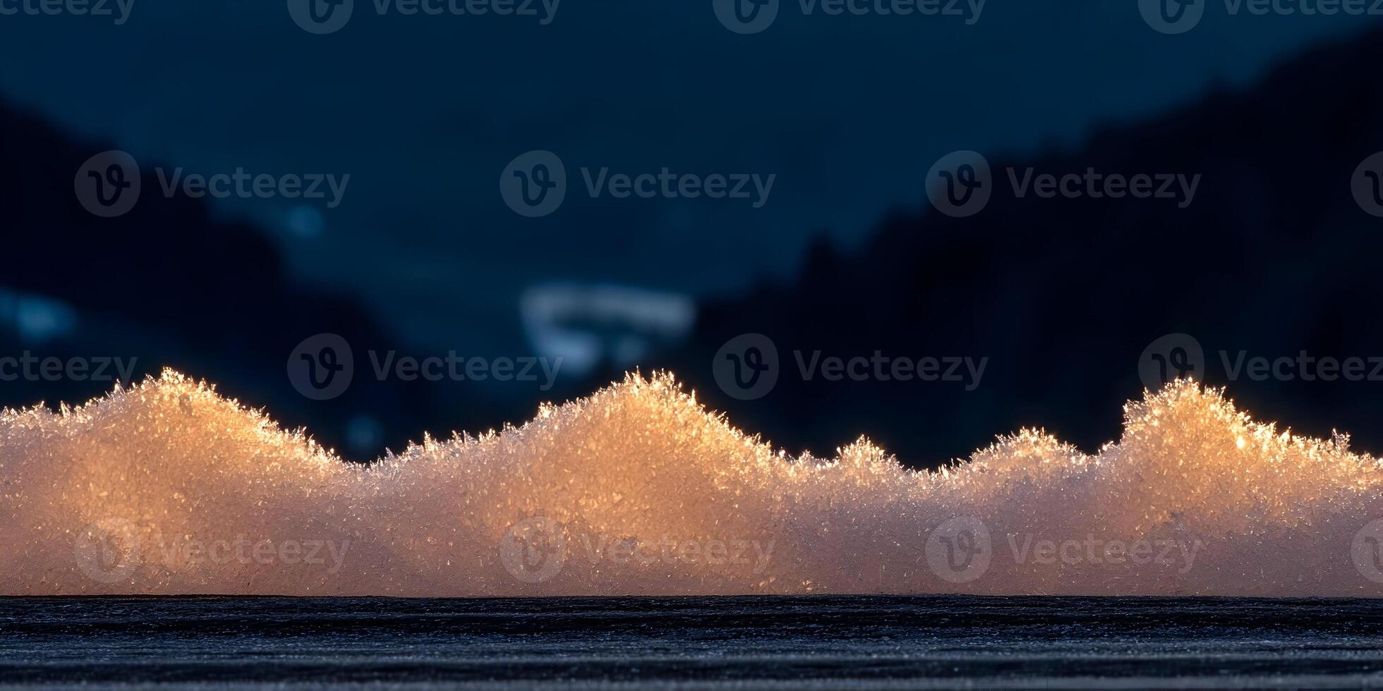 Glowing Icy Snow Ridge on Wooden Surface Winter Scene photo