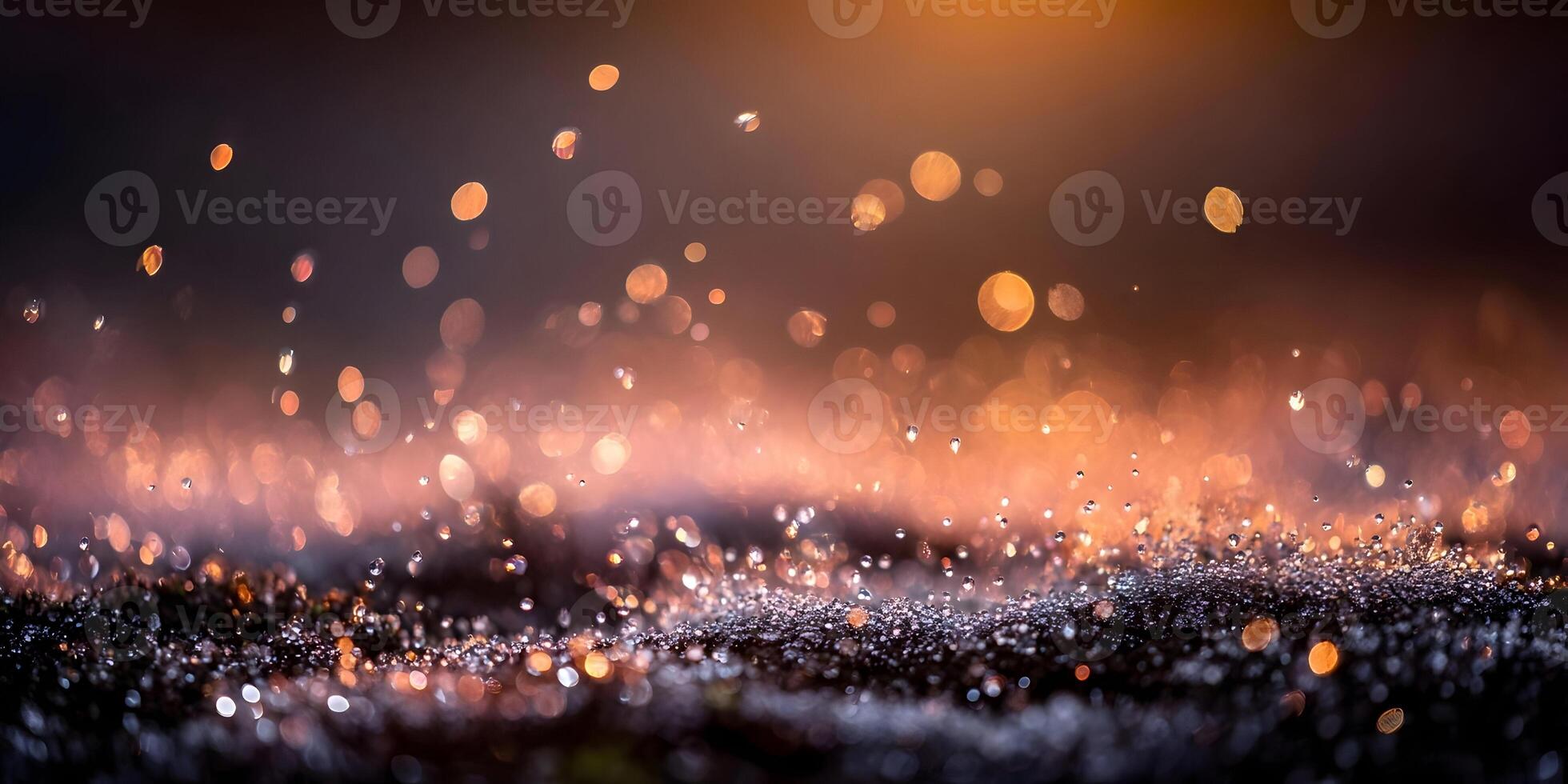 Dark Background Sparkling Water Drops Orange Bokeh Lights photo