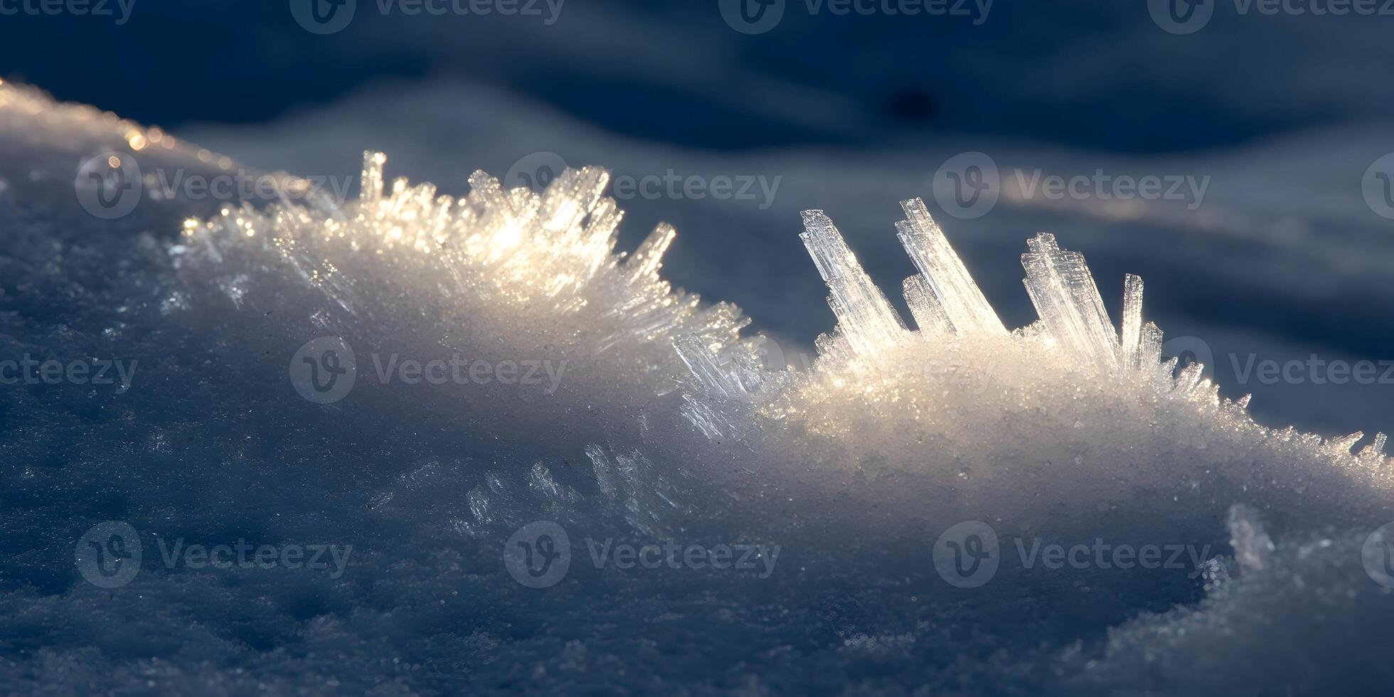 Closeup Sparkling Ice Crystals on Snow Winter Scene photo