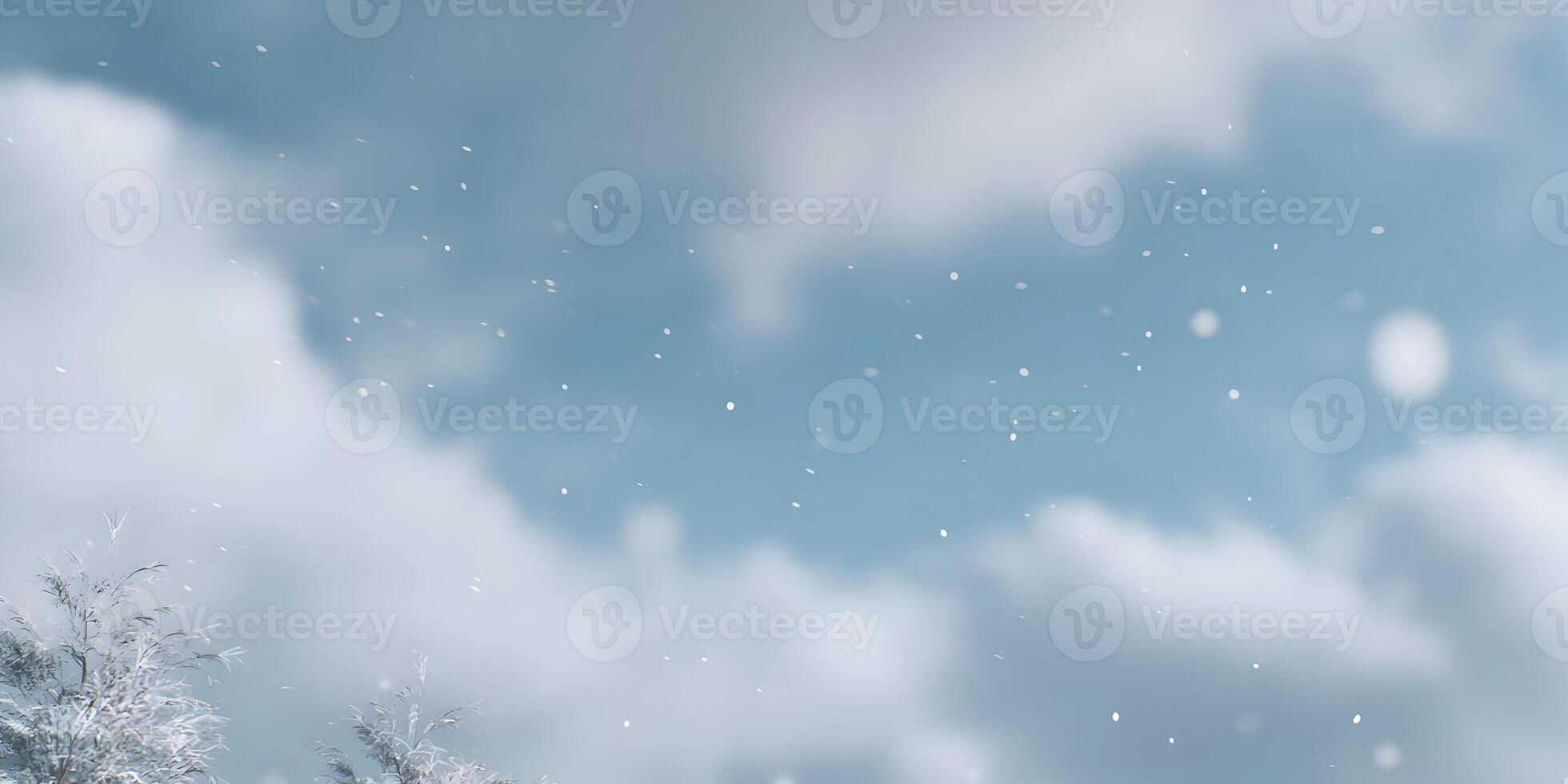 Snowy Winter Scene with Falling Snow and Snow Covered Branches photo
