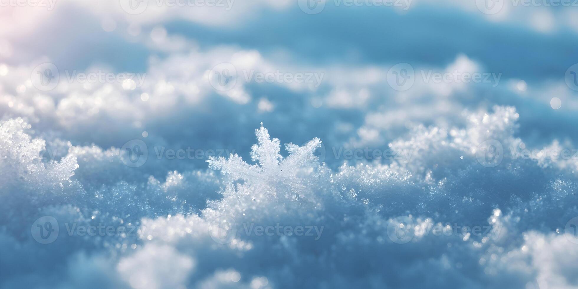 Closeup of a Single Snowflake in Sparkling Snow Winter Scene photo