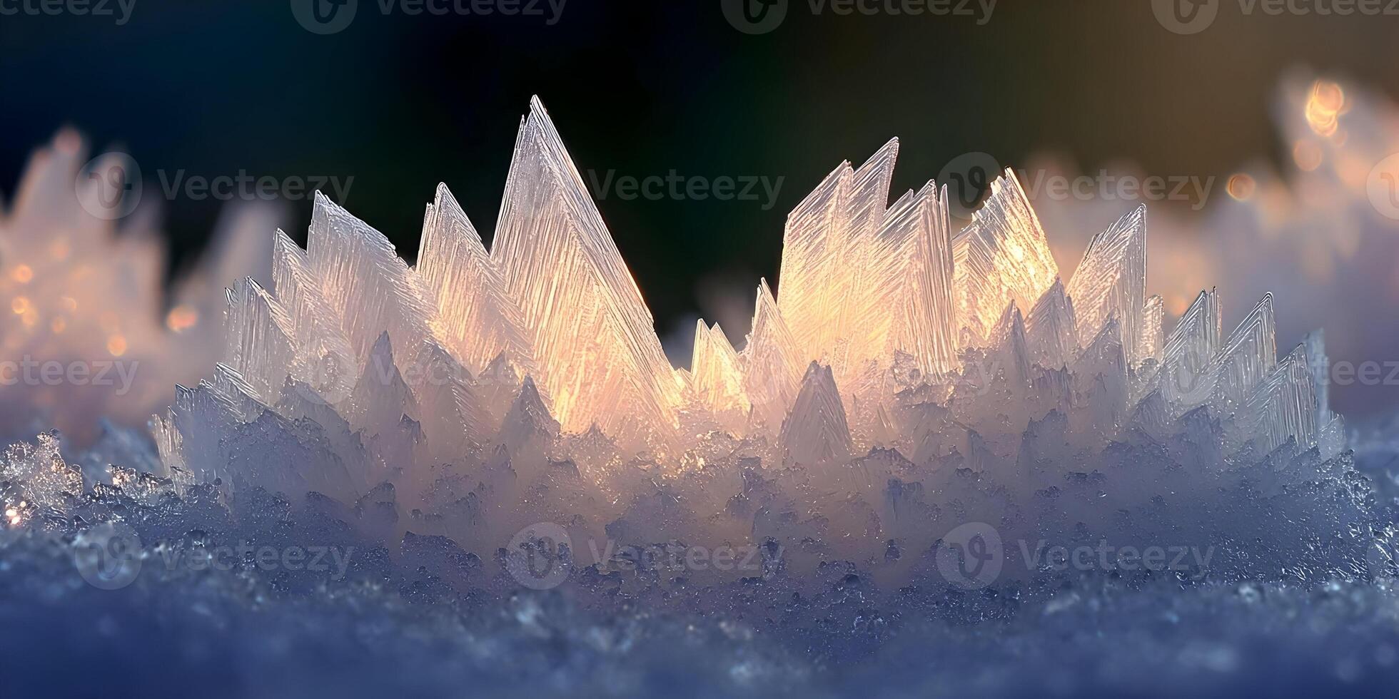 Closeup of Sparkling Ice Crystals Frozen Formation Winter Nature Background photo