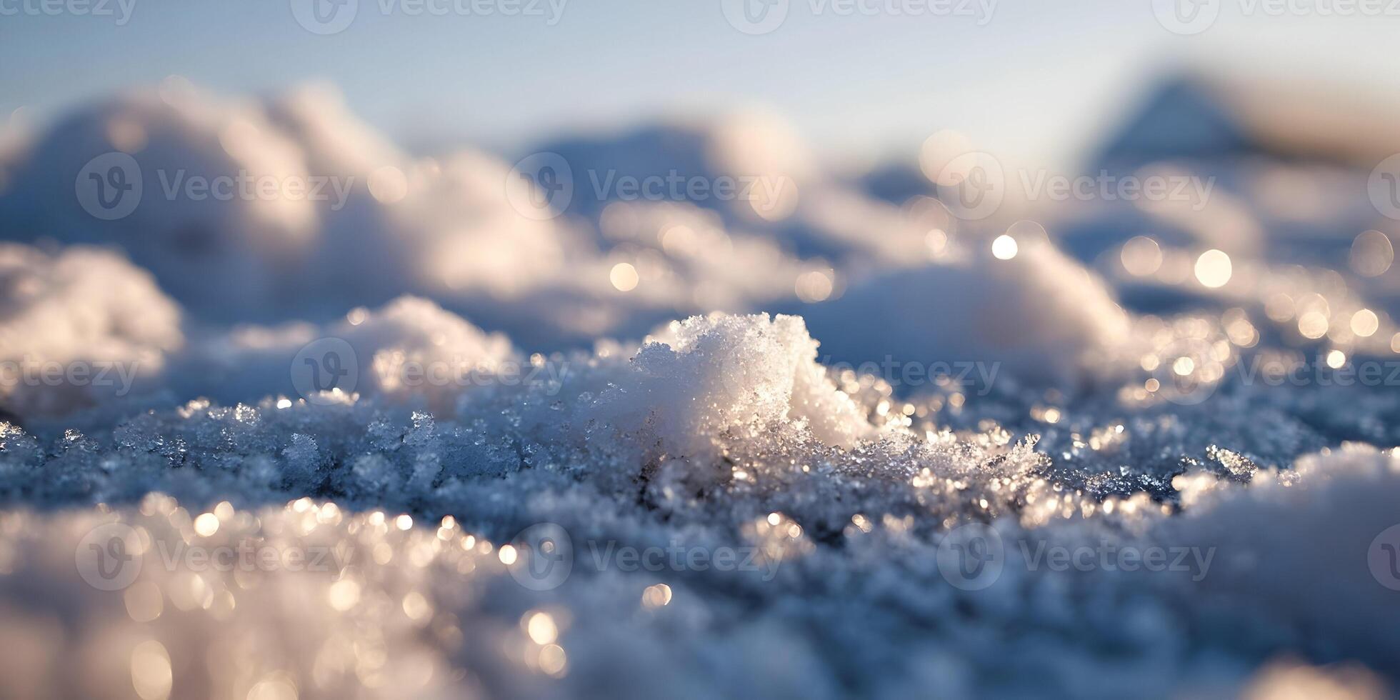 Closeup Sparkling Snow Crystals Winter Scene Ice Texture photo