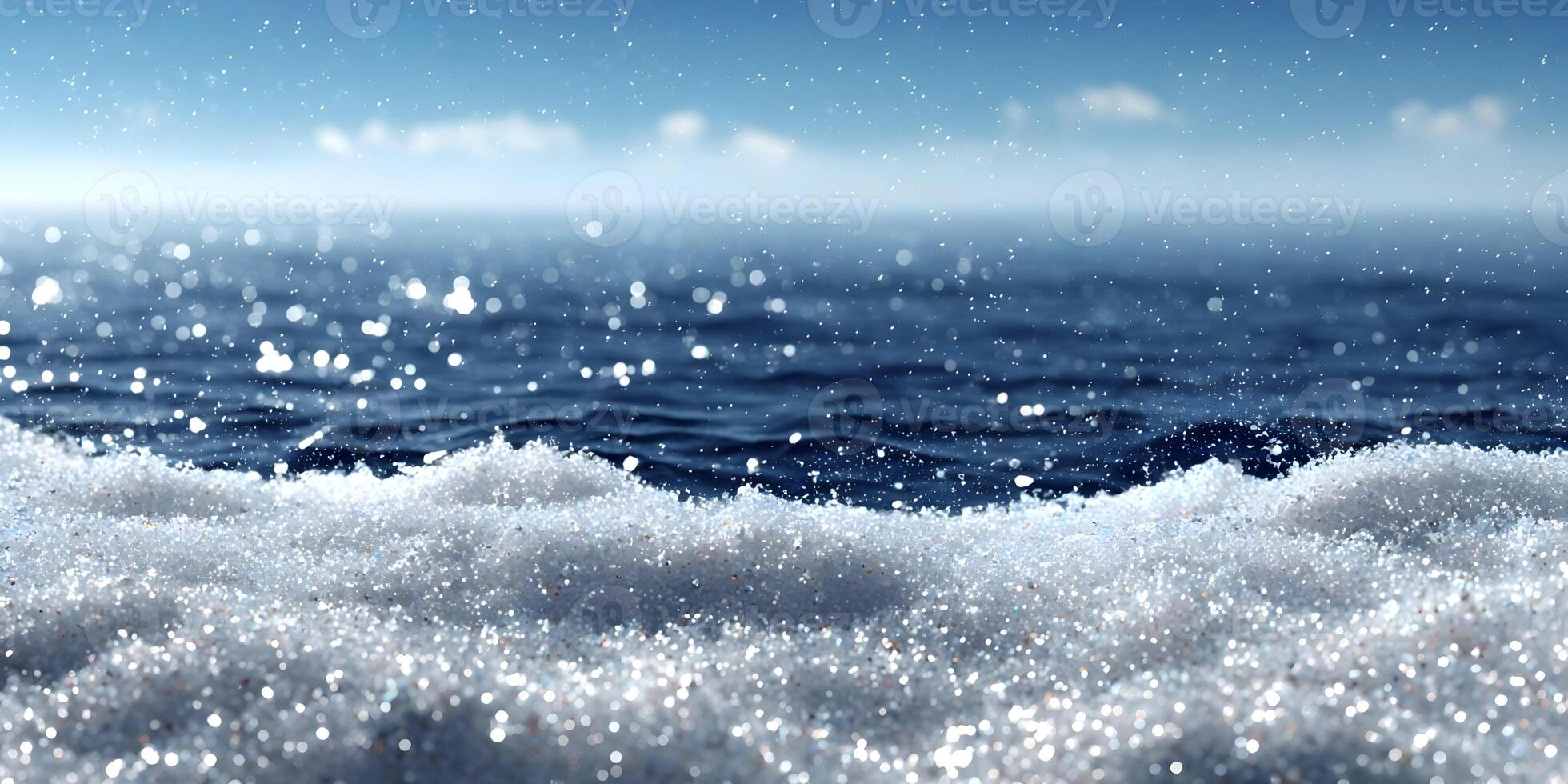 Ocean Waves with Glittering Foam Closeup Sparkling Water Sea Shore Summer Seascape photo