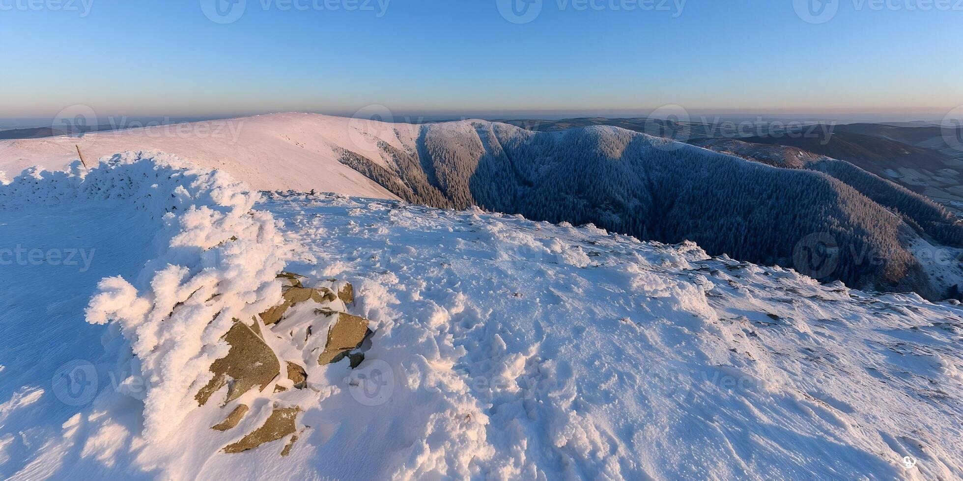 Snowy Mountain Peak Winter Landscape Sunrise View photo