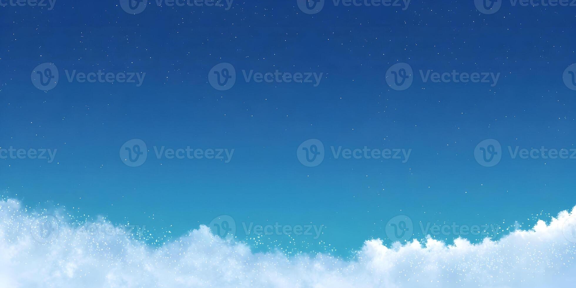 Night Sky with Fluffy White Clouds and Sparkling Stars Background Illustration photo