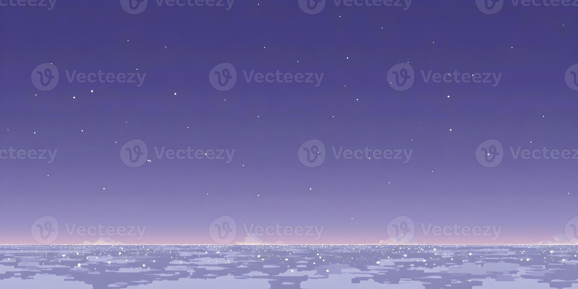 Pixel Art Night Sky Calm Sea Illustration Purple Twilight Ocean Stars photo