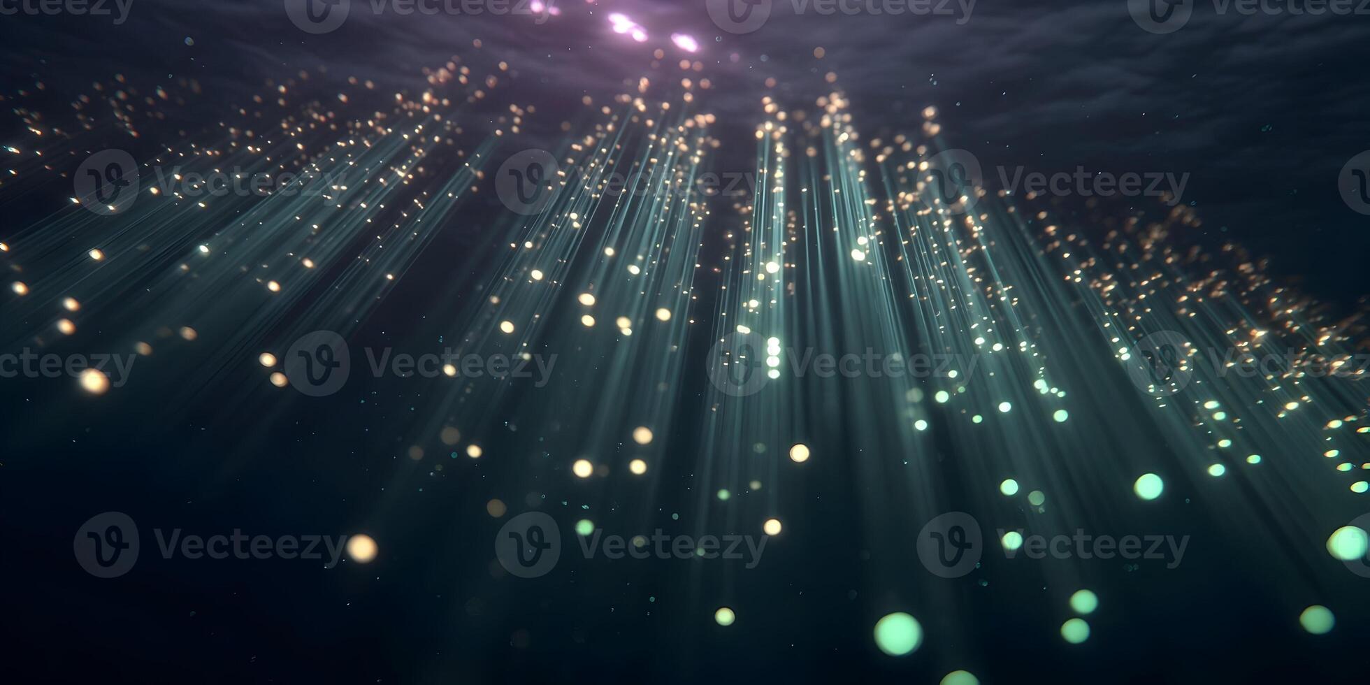 Abstract Underwater Scene with Light Rays and Golden Particles photo