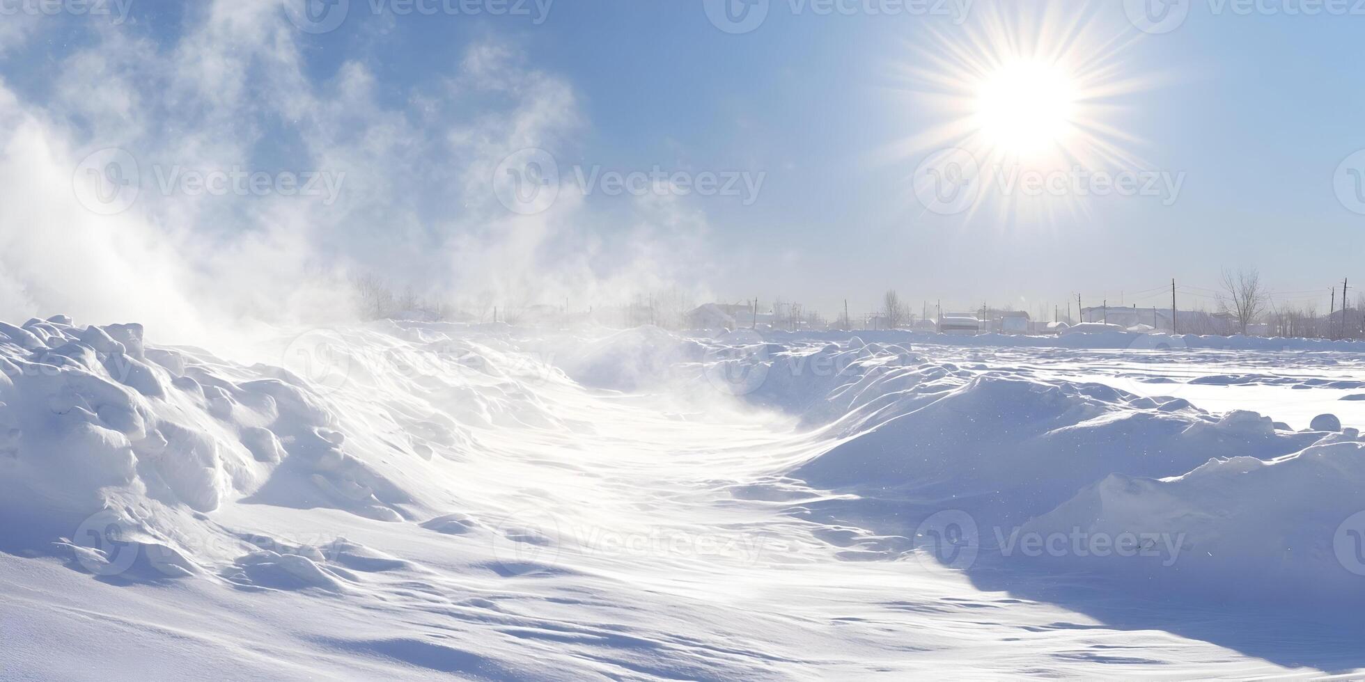 Snowy Landscape Bright Sun Winter Day Snowdrifts Cold Weather Scene photo
