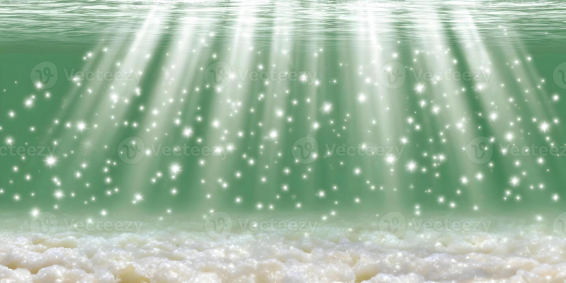 Underwater Scene Green Water Sparkling Lights White Foam Bottom photo