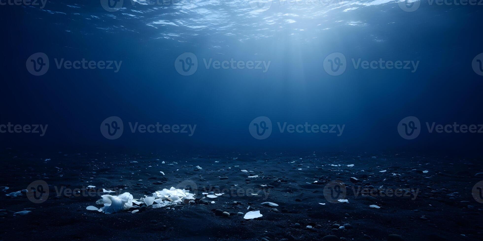 Ocean Floor Scene Dark Blue Water Sunbeams Seabed Shells photo