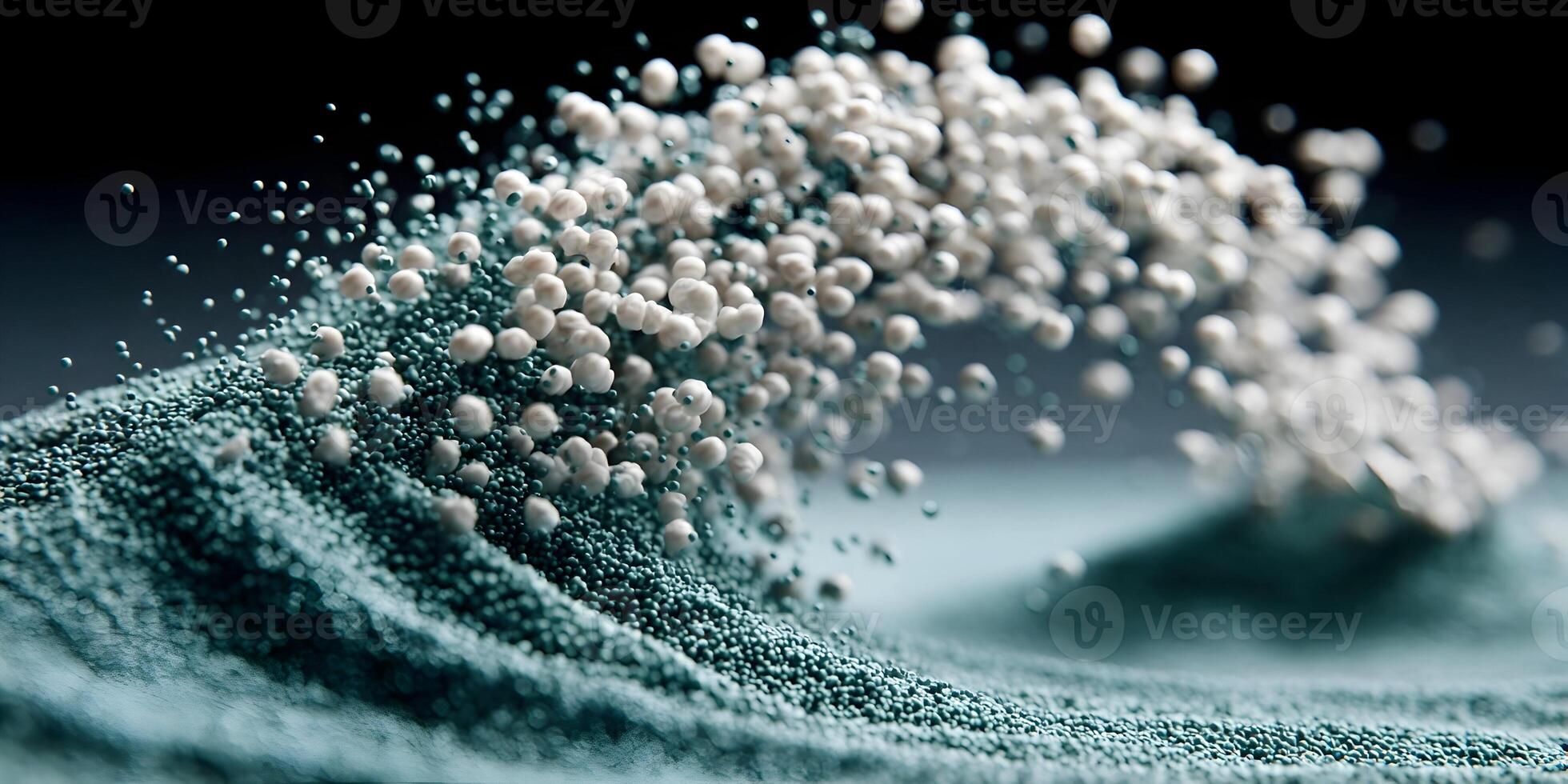 Abstract 3D Rendering Teal and White Beads Wave Splashing Motion Background photo