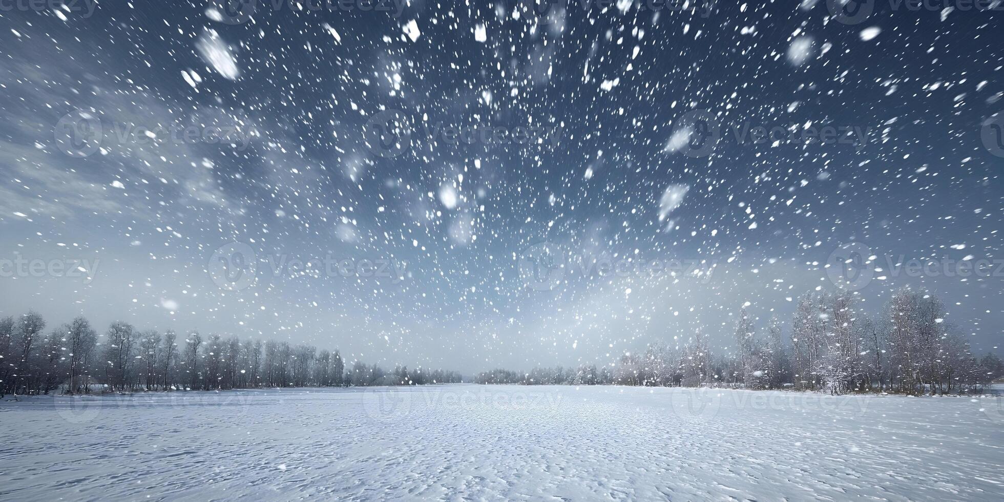 Snow Falling Landscape Winter Scene Snowy Field Trees Blizzard photo