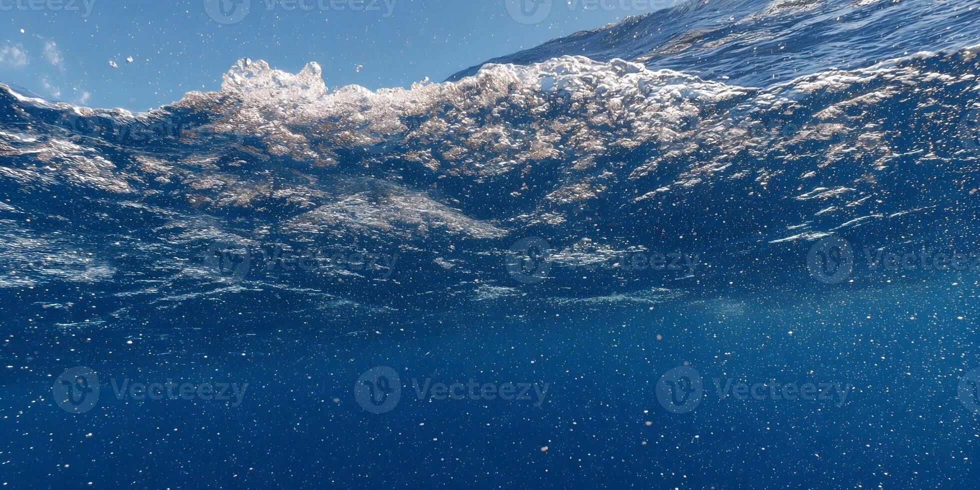 Underwater Ocean Scene Bubbles Deep Blue Water Surface photo