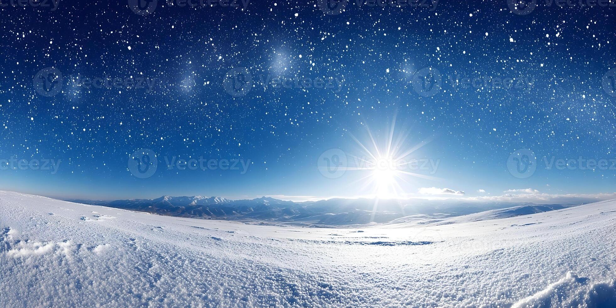 Winter Mountain Landscape with Bright Sun and Snow photo