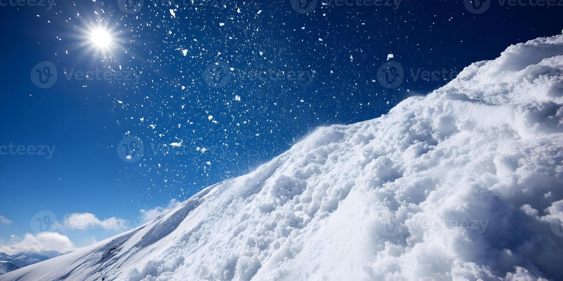 Sunny Day Snowdrift Winter Mountain Landscape Snowflakes Bright Blue Sky photo