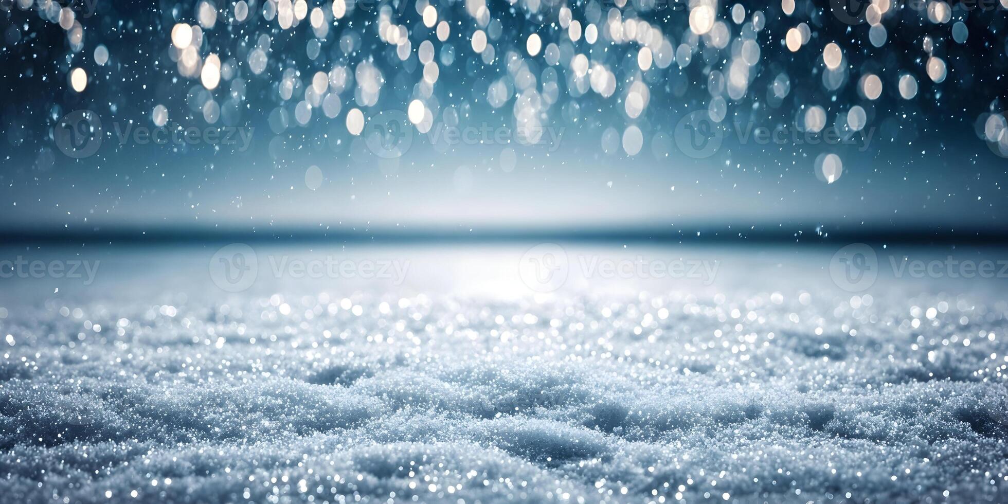 Sparkling Winter Snow Scene Blue Background Glittering Snowflakes Holiday Festive Season photo