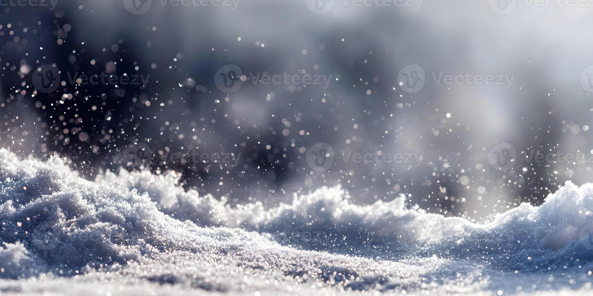 Closeup Sparkling Snow Winter Scene Snowflakes Falling photo